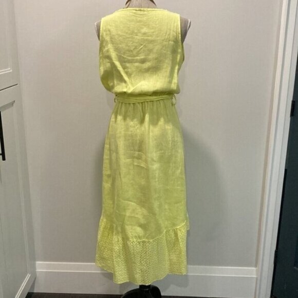 Via Signora Neon Yellow Linen Maxi Dress Medium fit - Picture 9 of 16